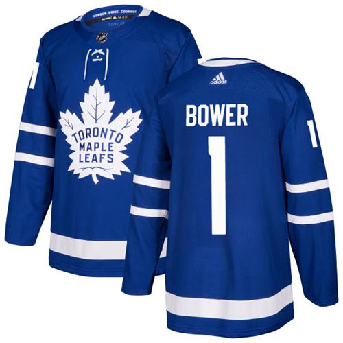 Adidas Men Toronto Maple Leafs 1 Johnny Bower Blue Home Authentic Stitched NHL Jersey